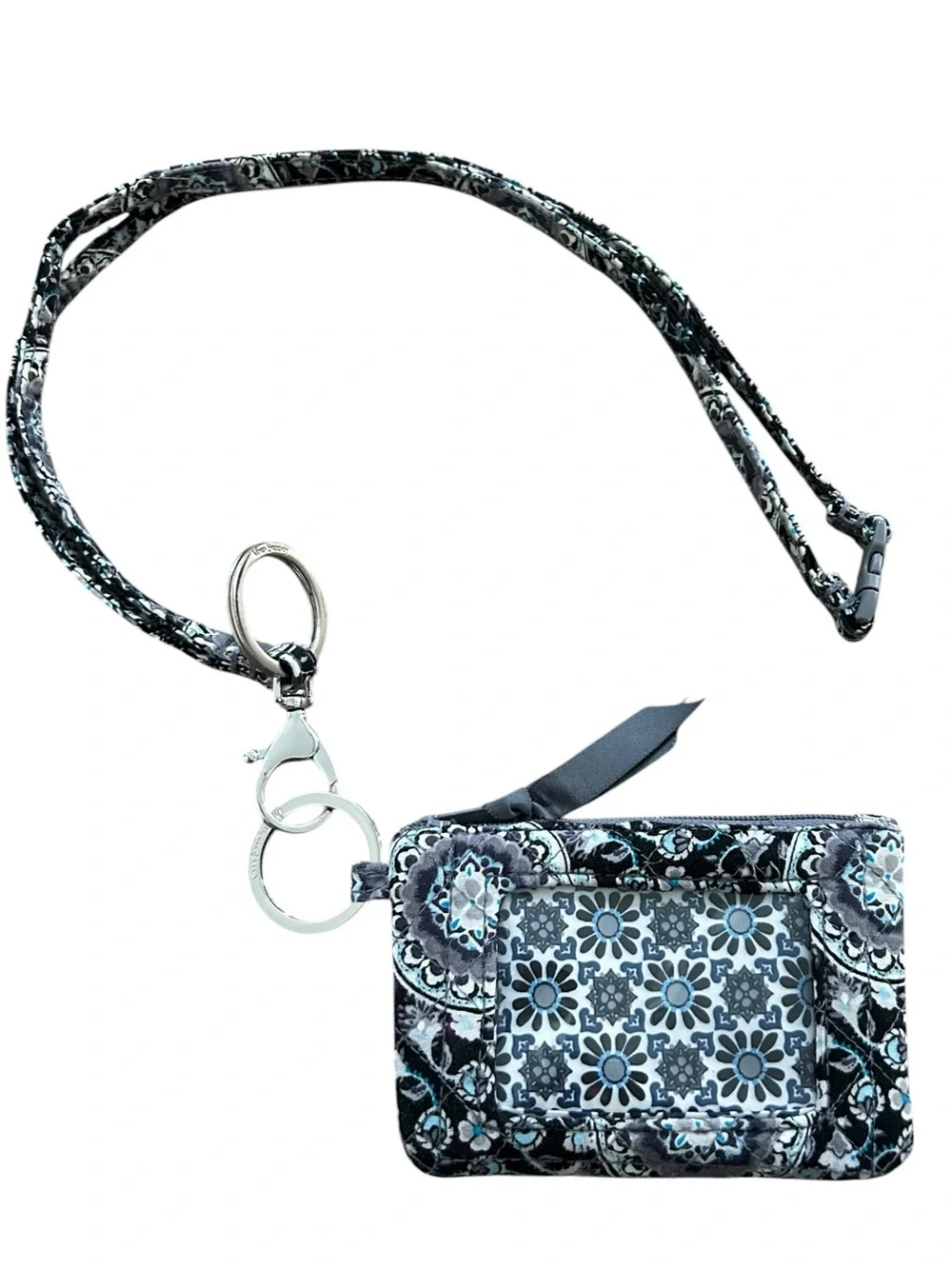 Vera Bradley Black & Blue Floral Quilted ID Holder/ Matching Lanyard/ Keyring